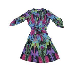 Presley Skye Multicolored Silk‎ Dress 3/4 Sleeve Belt Size XSmall